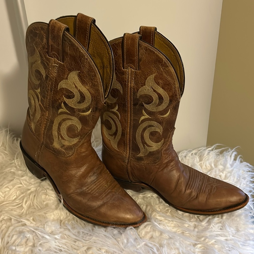 MENS JUSTIN Bent Rail distressed brown leather round toe cowboy boots Size 9D